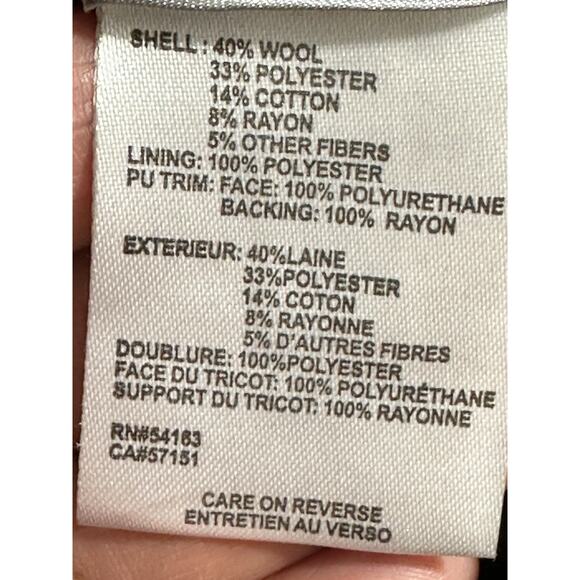 Calvin Klein Wool Blend Faux Leather Trim Bouclé Asymmetrical Coat Gray Small - Picture 8 of 16